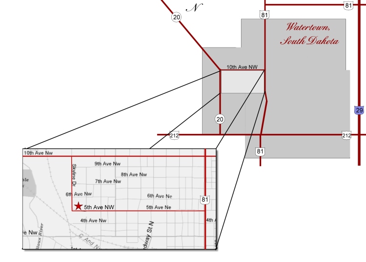 Map of Watertown, SD